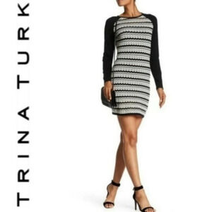 Trina Turk Zeal Chevron Sweater Dress Metallic M